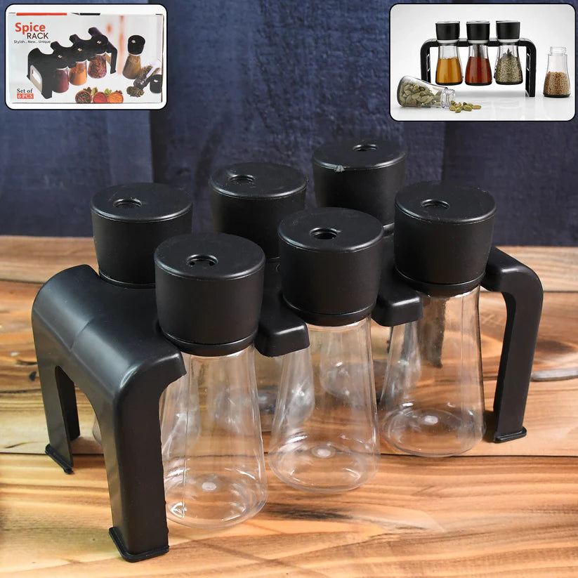 6-Piece Plastic Spice Jar Set with Stand